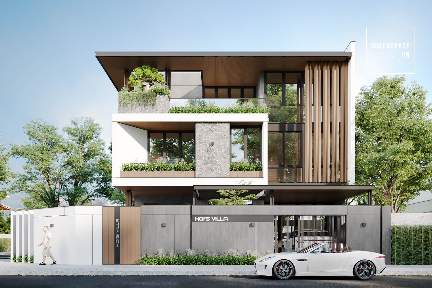 Thiết kế biệt thự 3 tầng Đồi Ngọc Tước – N’Villa và giải pháp tạo chiều sâu kiến trúc bằng mái bằng và mảng lam đứng