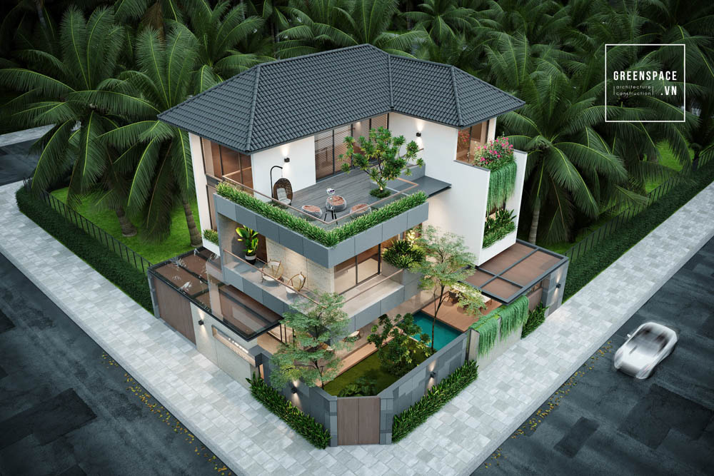 Thiết kế biệt thự 3 tầng HCM – T’Villa và cách tổ chức không gian sống xoay quanh sân vườn và hồ bơi