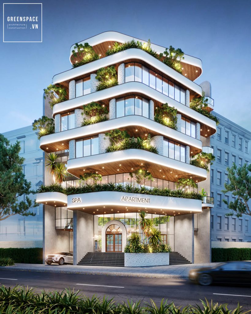 Thiết kế khách sạn 7 tầng HCM phong cách hiện đại – Q’Hotel và giải pháp tạo nhận diện bằng hình khối bo cong nhiều lớp