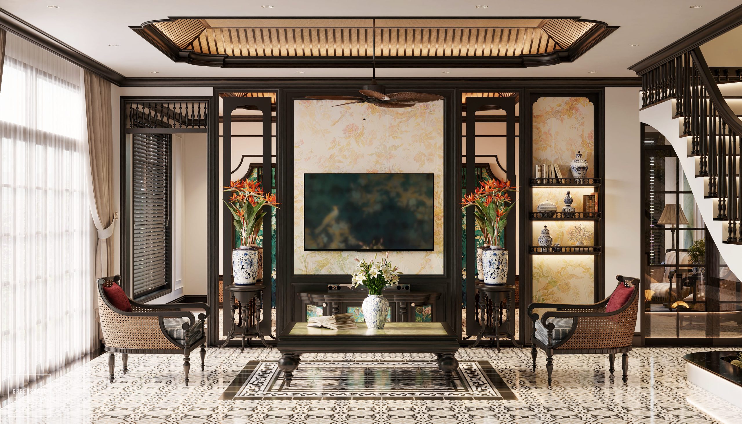 thiết kế nội thất biệt thự Indochine Bà Rịa Vũng Tàu 4